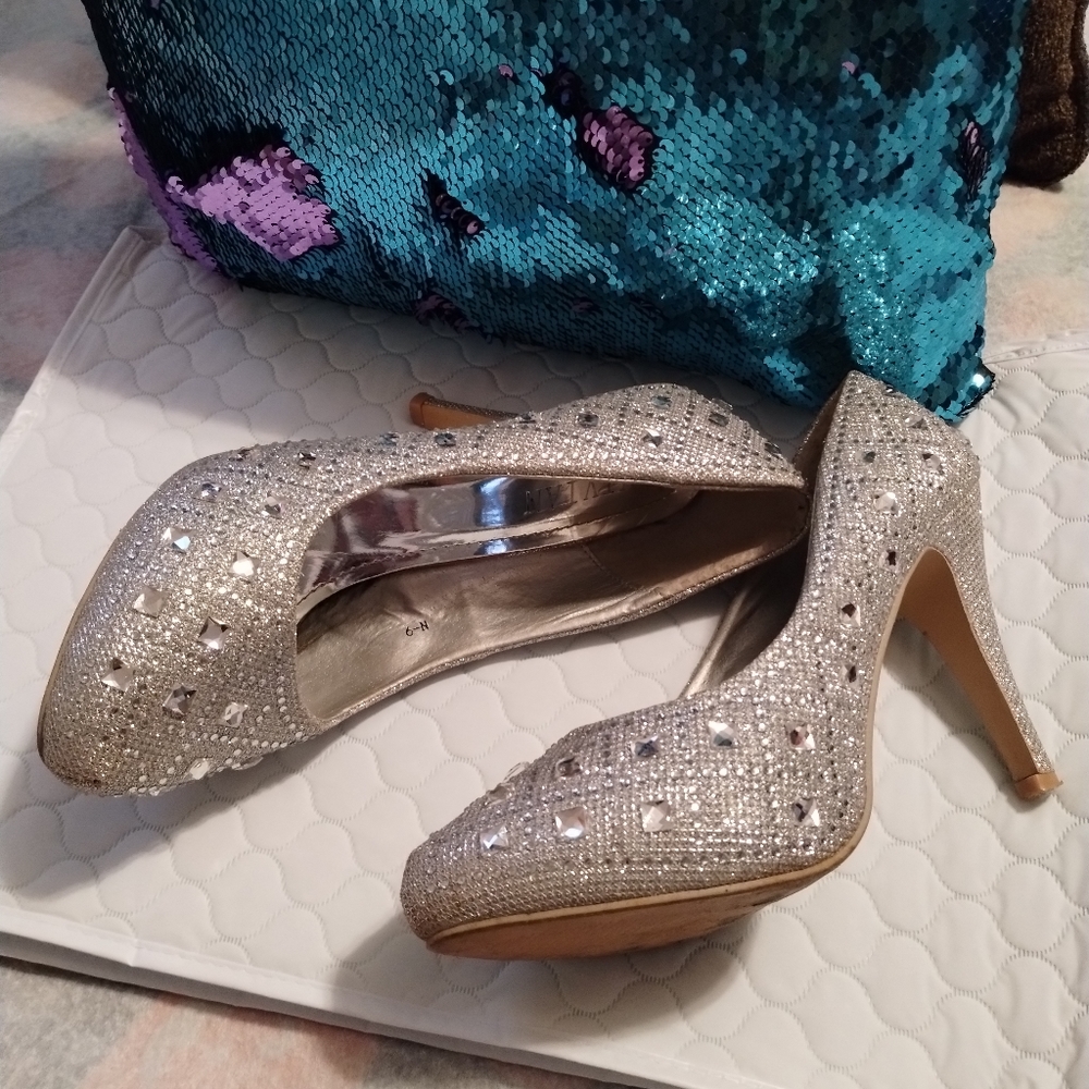 Vivian Silver Sparkle Rhinestones Heels